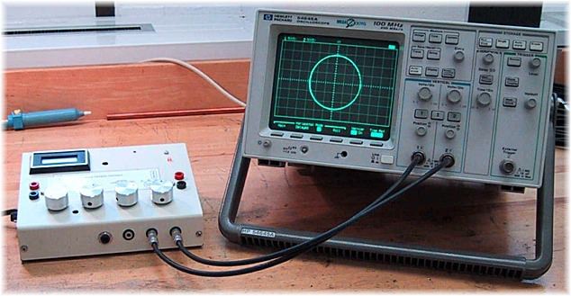 X-Y Oscilloscope with Lissajous pattern.